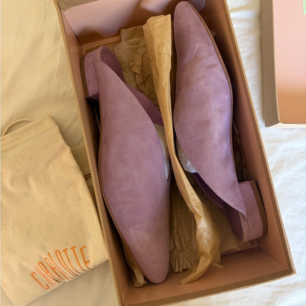 Charlotte Stone Lilac Suede Pointed Mules - Size 10 Slip On Flats - Picture 2 of 8